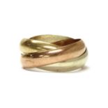 A 9ct three colour gold Russian wedding ring,