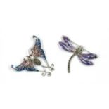 A silver plique-à-jour enamel butterfly brooch/pendant,
