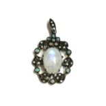 A silver labradorite, opal and diamond wreath pendant,