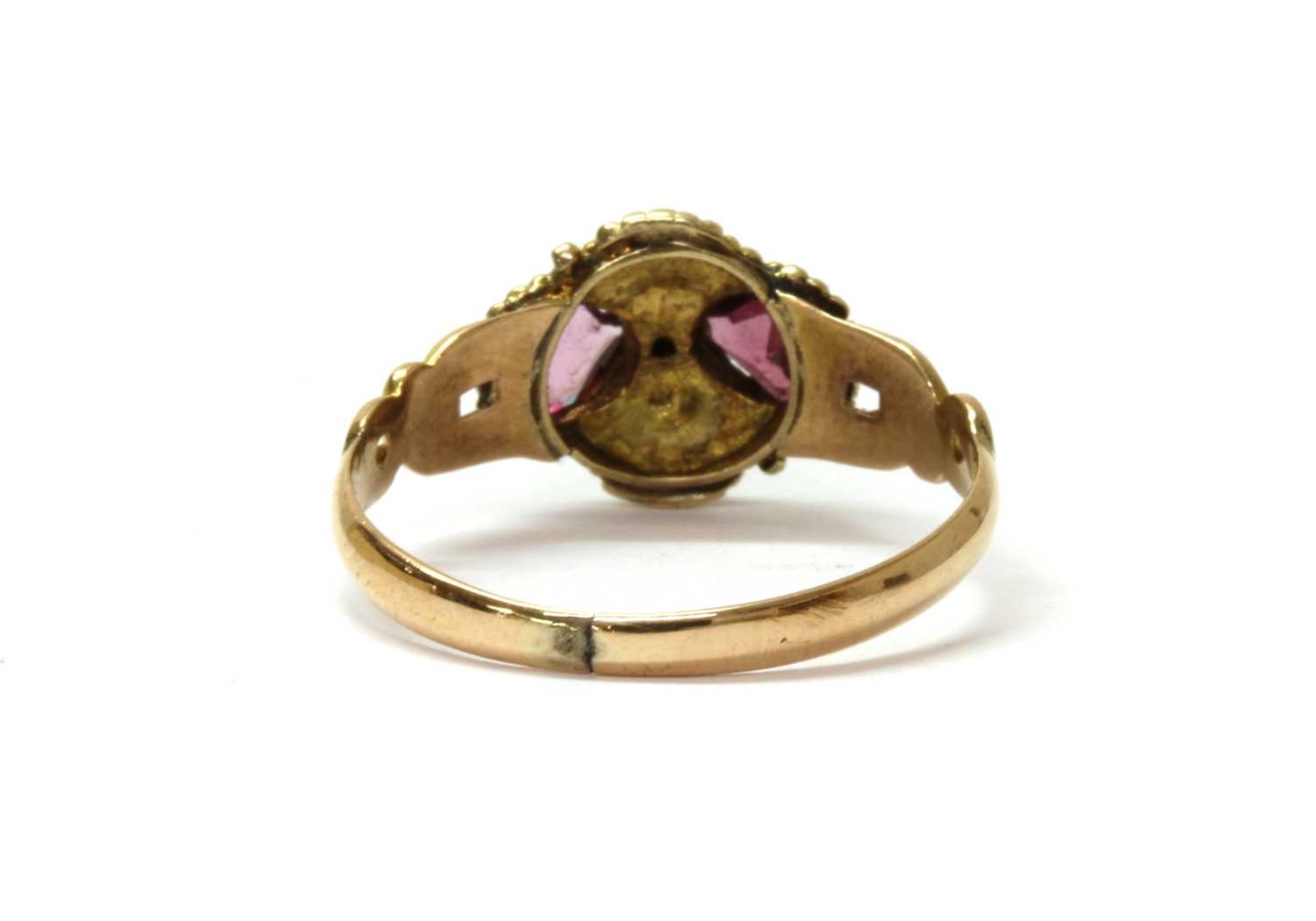 A Victorian 15ct gold garnet and split pearl ring, - Image 3 of 3