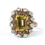 A gold and silver, citrine and synthetic spinel cluster ring,
