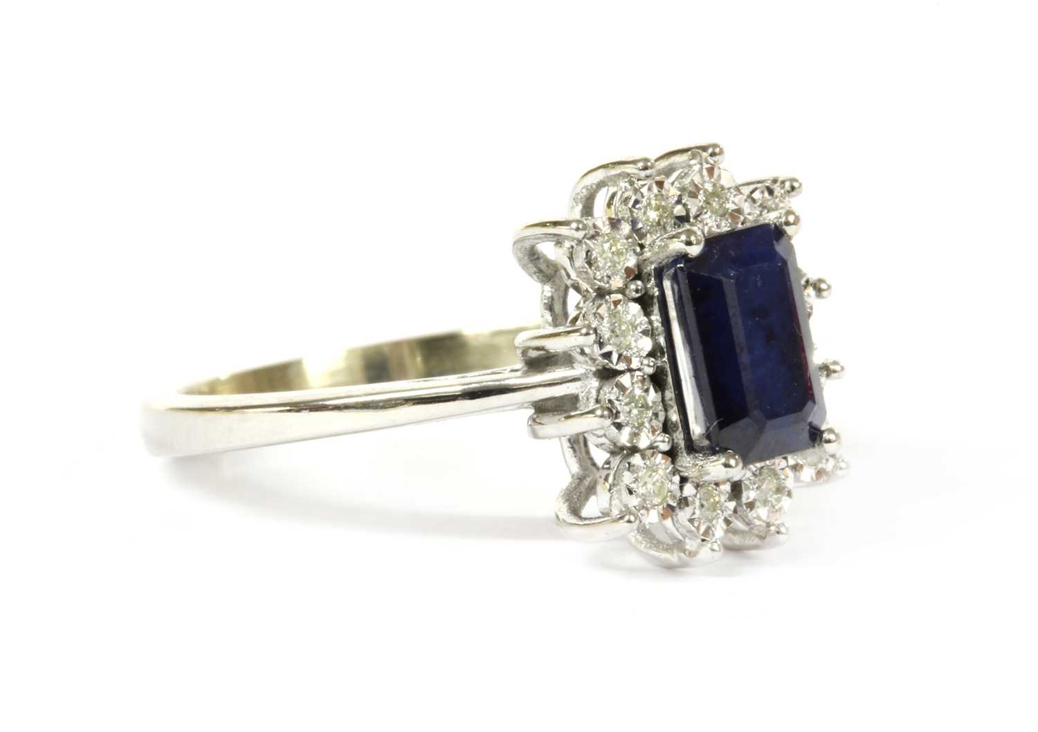 A white gold sapphire and diamond cluster ring, - Image 3 of 3