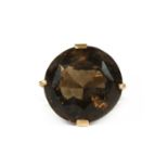 A gold single stone smoky quartz ring,