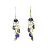 A pair of gold sapphire drop earrings,