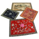 A collection of four embroidered textiles,