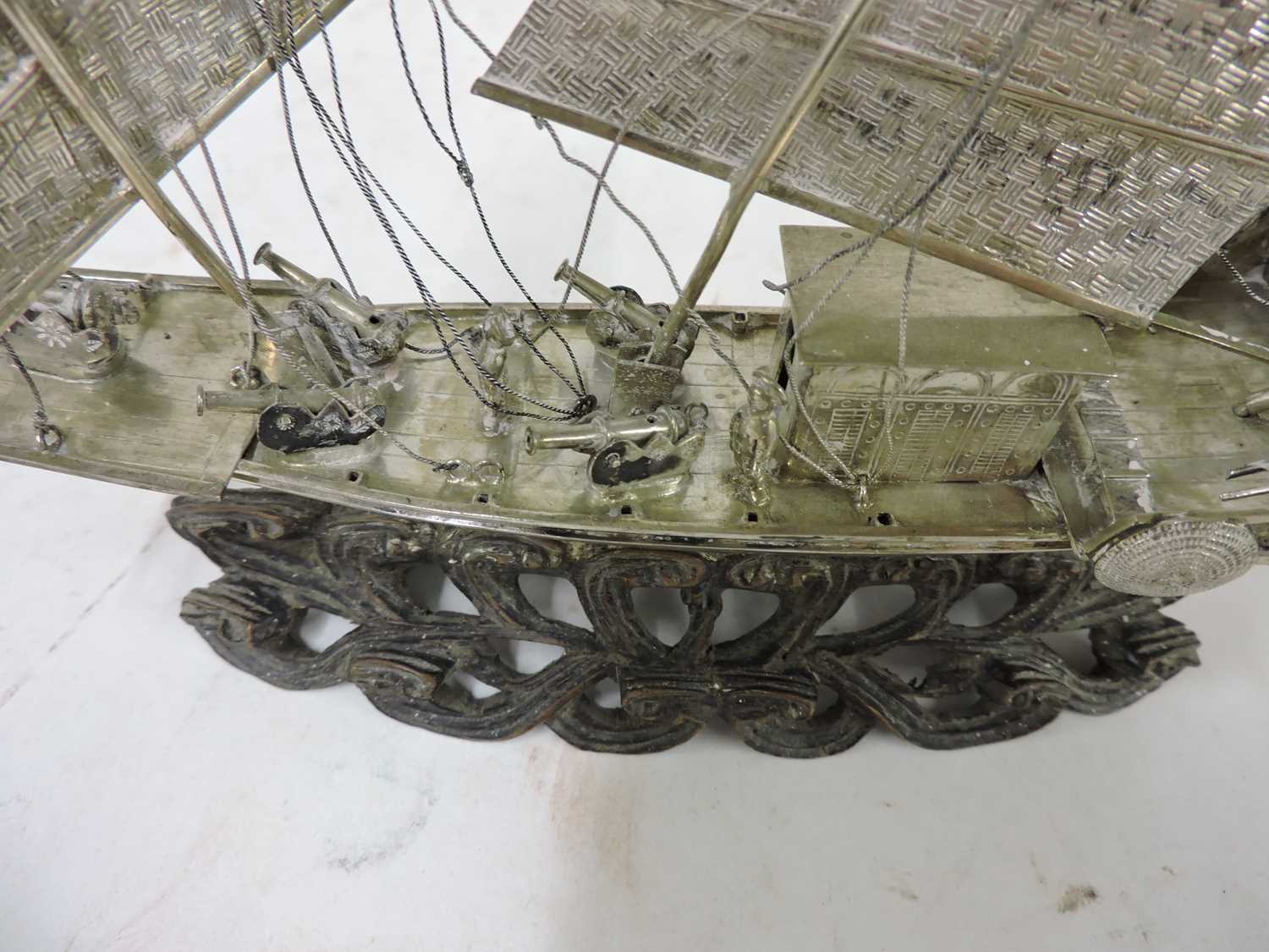 A Chinese export white metal model of a junk, - Image 10 of 19