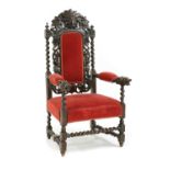 A Victorian carved oak throne chair,