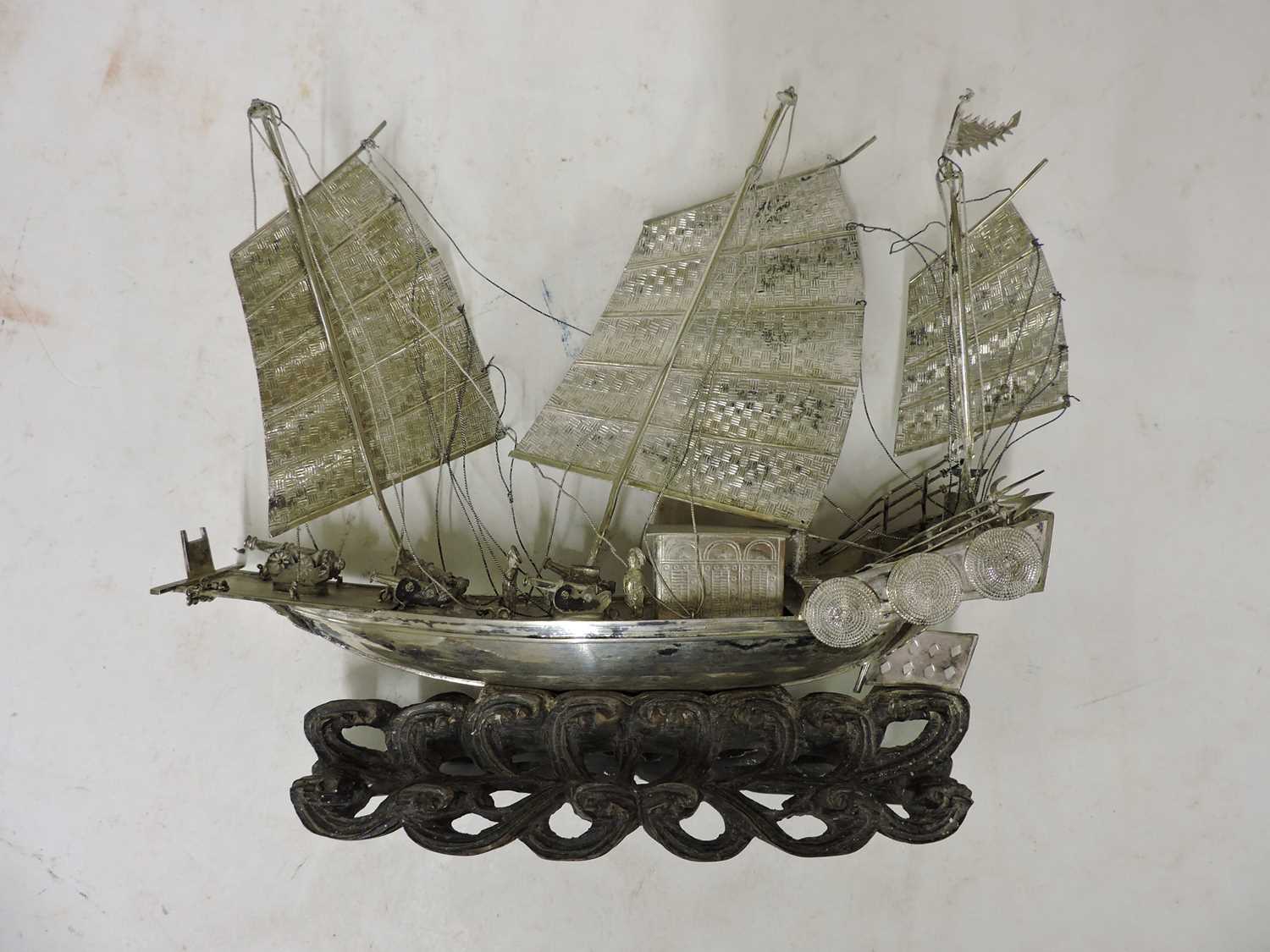 A Chinese export white metal model of a junk, - Image 18 of 19