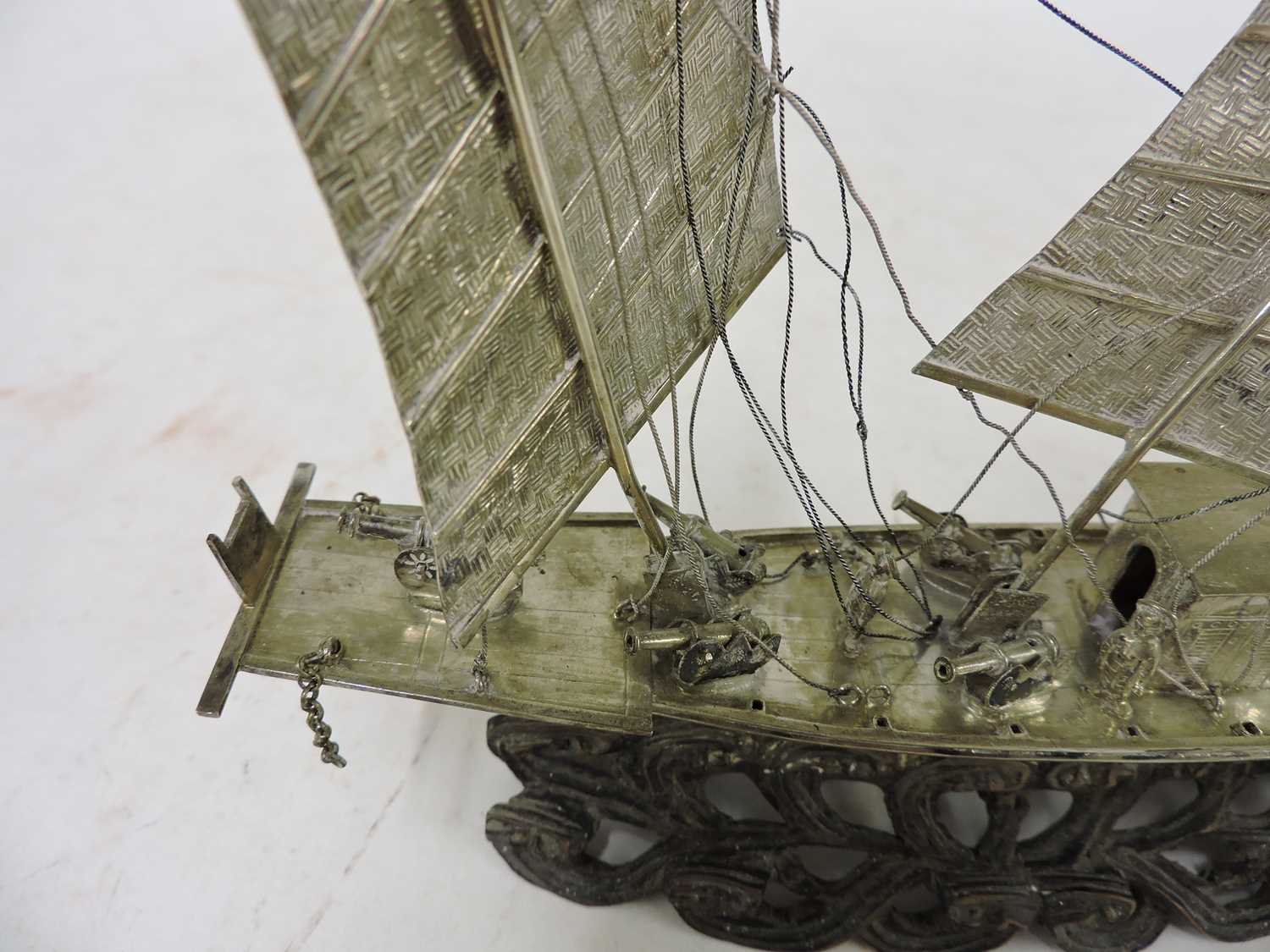 A Chinese export white metal model of a junk, - Image 12 of 19