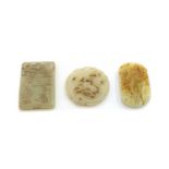 Three Chinese carved jade plaques,