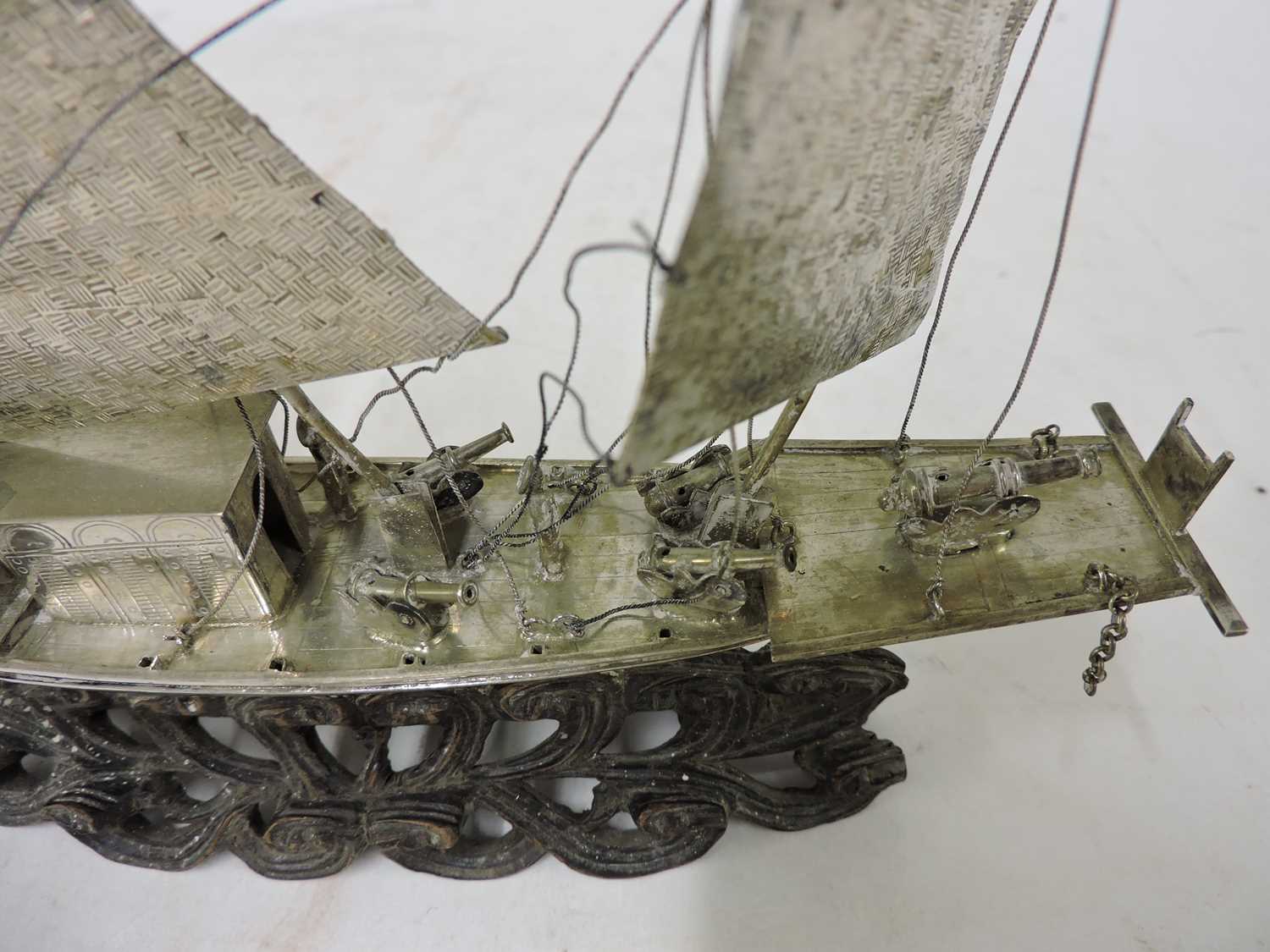 A Chinese export white metal model of a junk, - Image 6 of 19