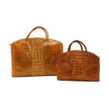 A 1950s crocodile skin travel bag,