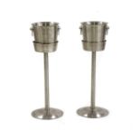 A pair of brushed steel wine coolers,