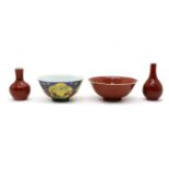 A collection of Chinese copper-red glazed porcelain,