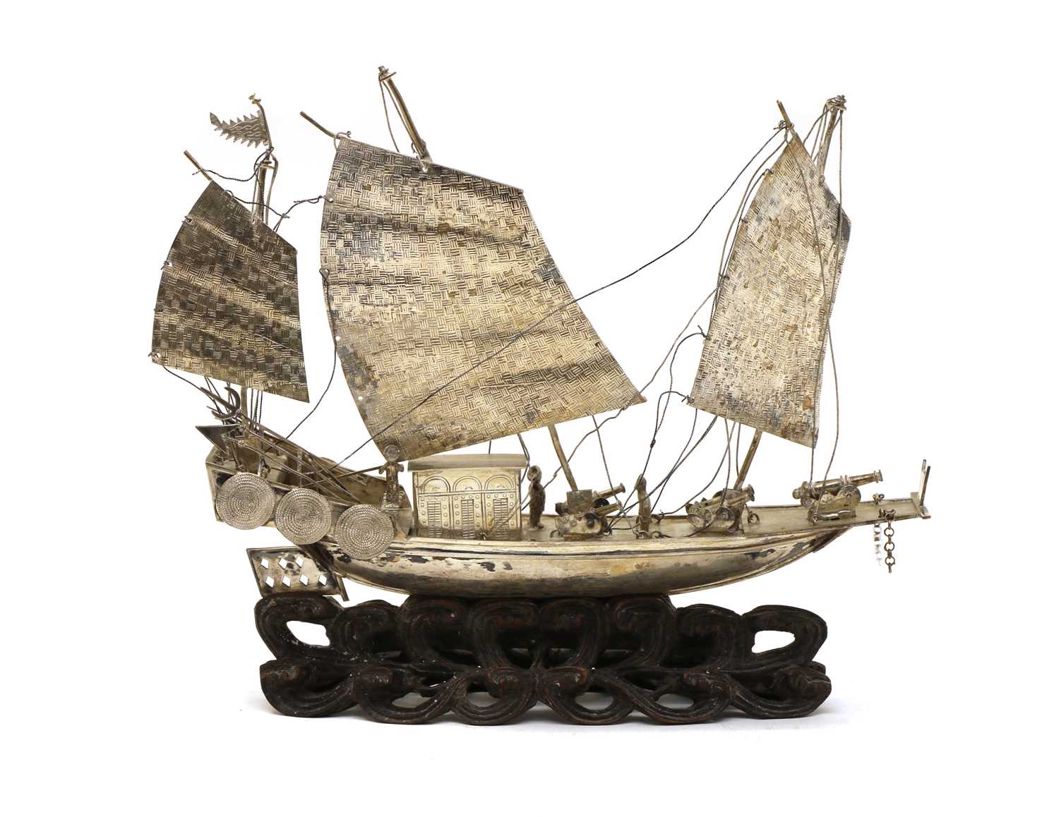 A Chinese export white metal model of a junk, - Image 2 of 19