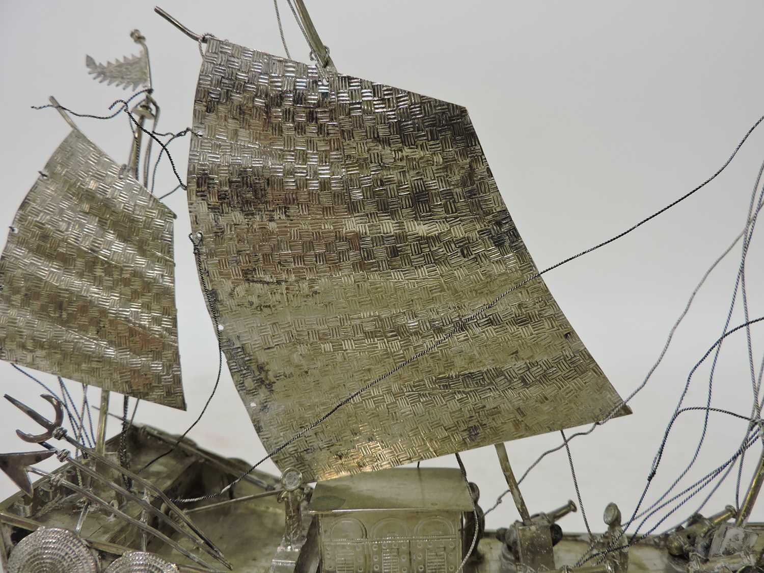 A Chinese export white metal model of a junk, - Image 8 of 19