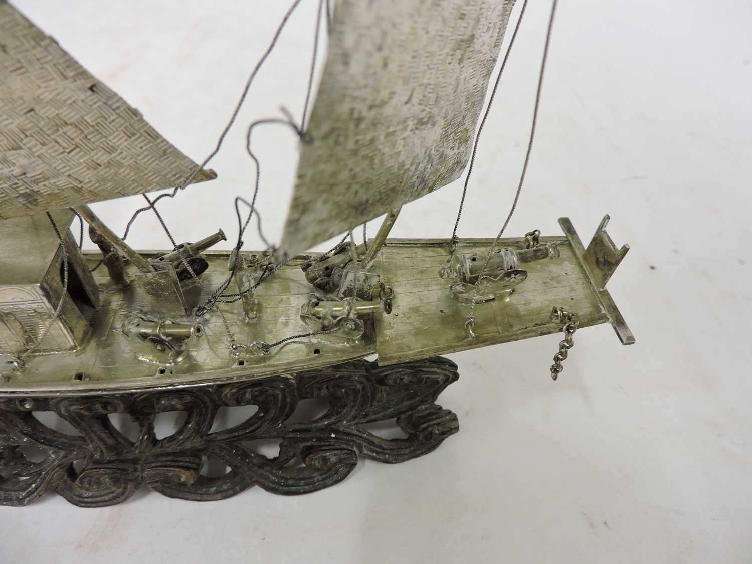 A Chinese export white metal model of a junk, - Image 9 of 19