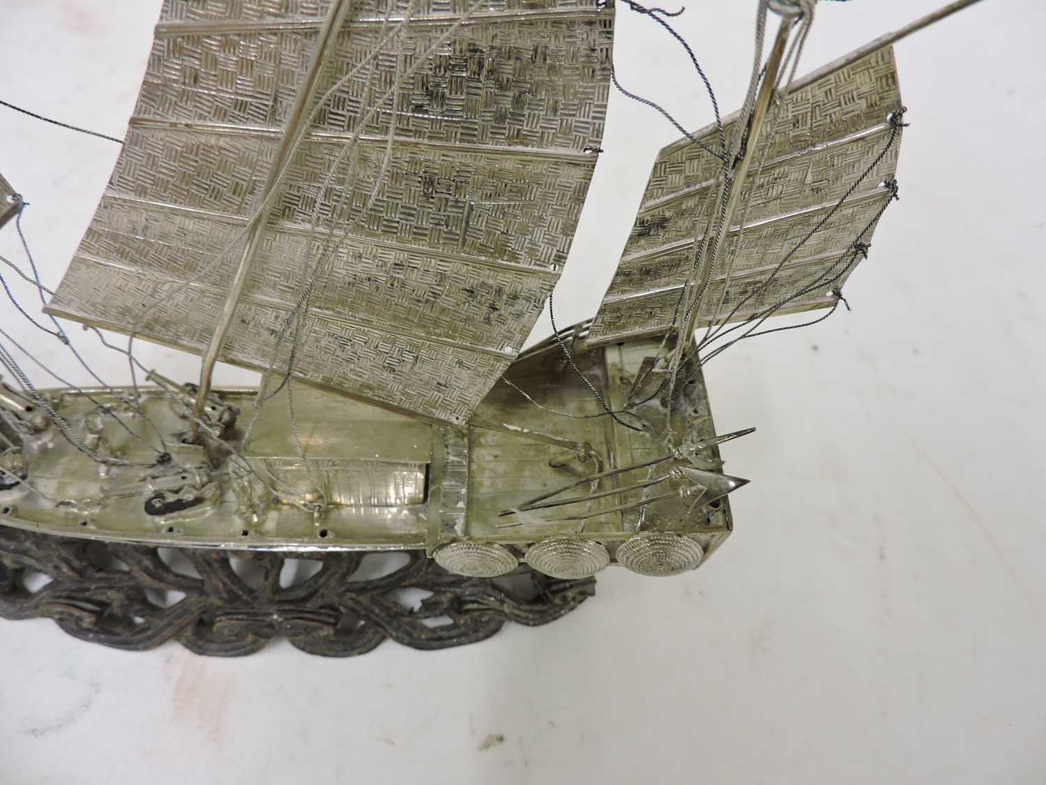A Chinese export white metal model of a junk, - Image 11 of 19
