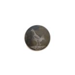 A silver cockfighting button