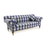 A modern chequered-upholstered Chesterfield-style sofa