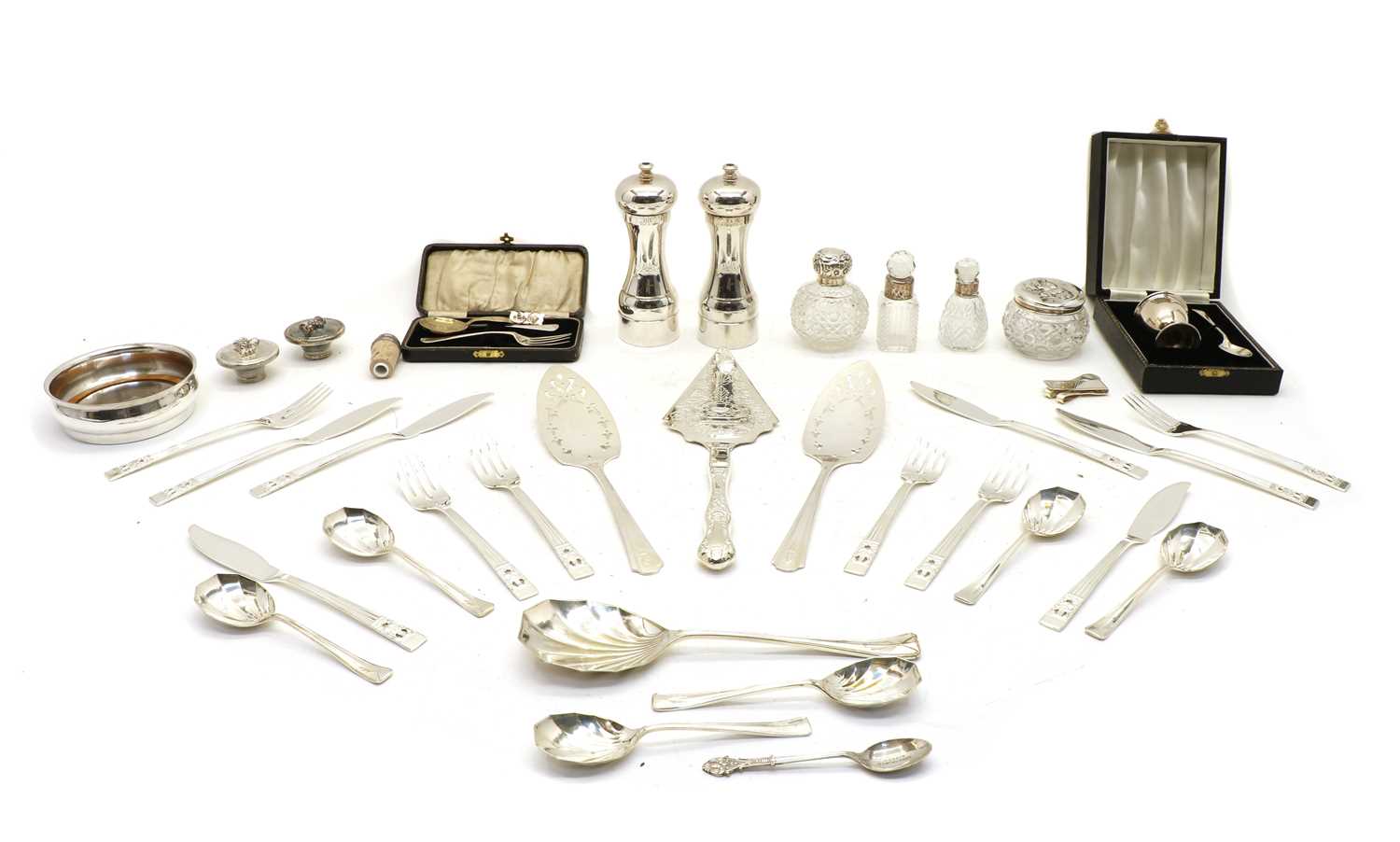 A collection of silver and silver plated items