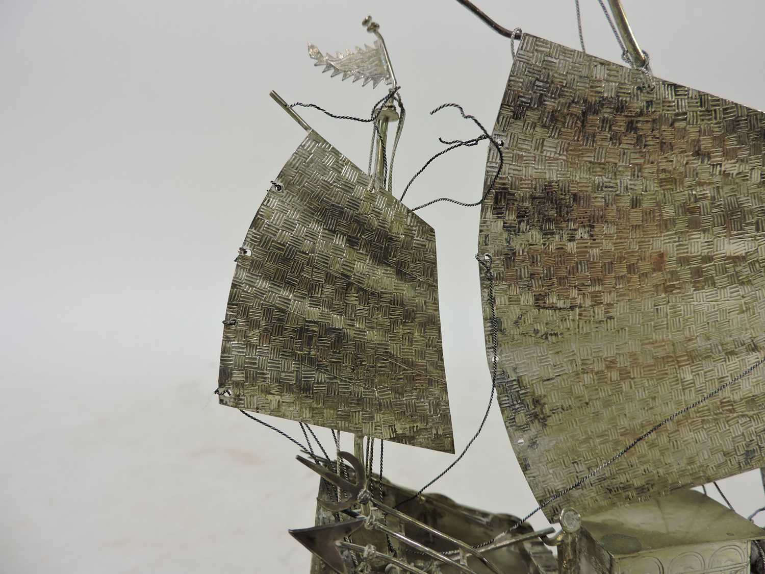 A Chinese export white metal model of a junk, - Image 7 of 19