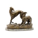 A modern bronze group of two greyhounds,