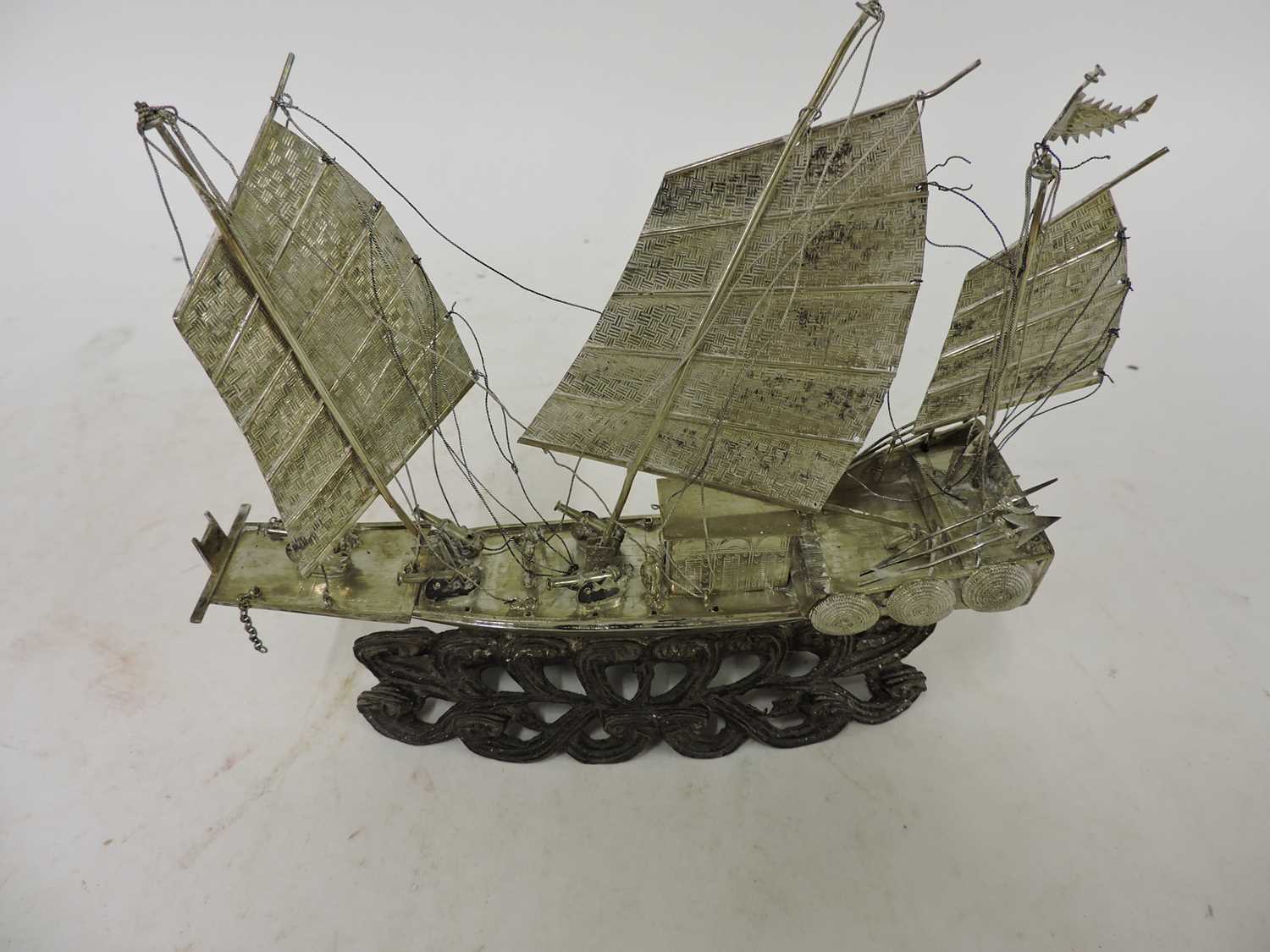 A Chinese export white metal model of a junk, - Image 4 of 19