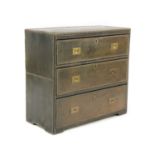 A leather clad campaign style chest of drawers,
