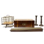 A Victorian walnut and brass bound writing slope,