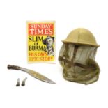 A WWII Burma campaign steel helmet,