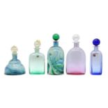 Five Murano coloured glass decanters,