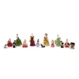Twelve Royal Doulton figures and a character jug,