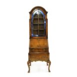 A Queen Anne style walnut bureau bookcase,
