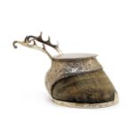 A Victorian silver mounted horse's hoof trophy desk stand,