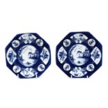 A pair of Bow porcelain octagonal plates,