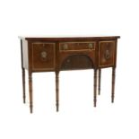 A Regency mahogany and boxwood line inlaid bowfronted sideboard,