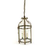 A George III style brass hexagonal hall lantern,