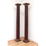 A pair of imitation rouge marble painted pine Tuscan columns,