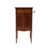An early 20th century inlaid mahogany Bassanophone gramophone and cabinet,