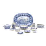 An early 19th century 'Zebra' pattern blue and white meat plate,