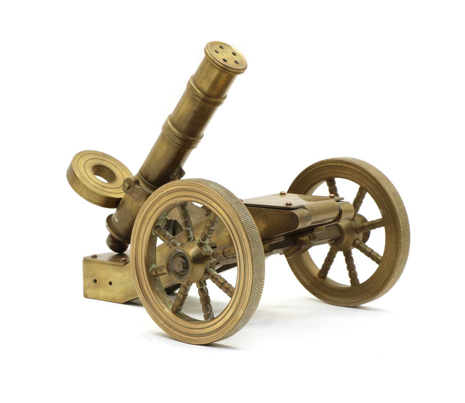 A scratch built brass model of a field cannon or Maxim gun, - Image 2 of 3