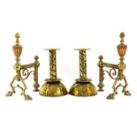 A pair of Arts and Crafts brass candlesticks,