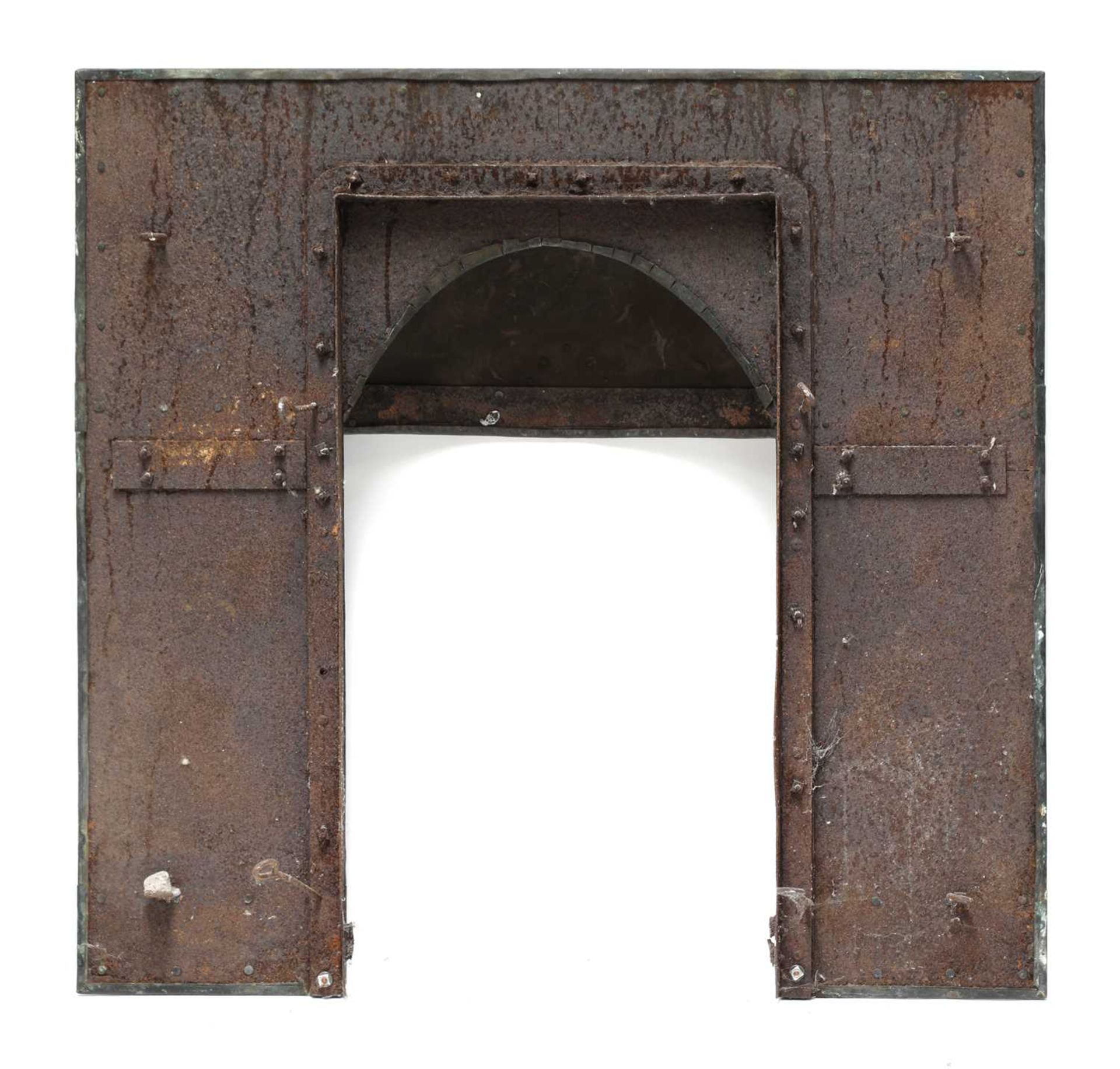 An Arts and Crafts verdigris patinated fireplace insert, - Image 2 of 2