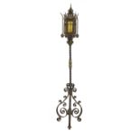 A Gothic Revival gilt and painted standard lantern,
