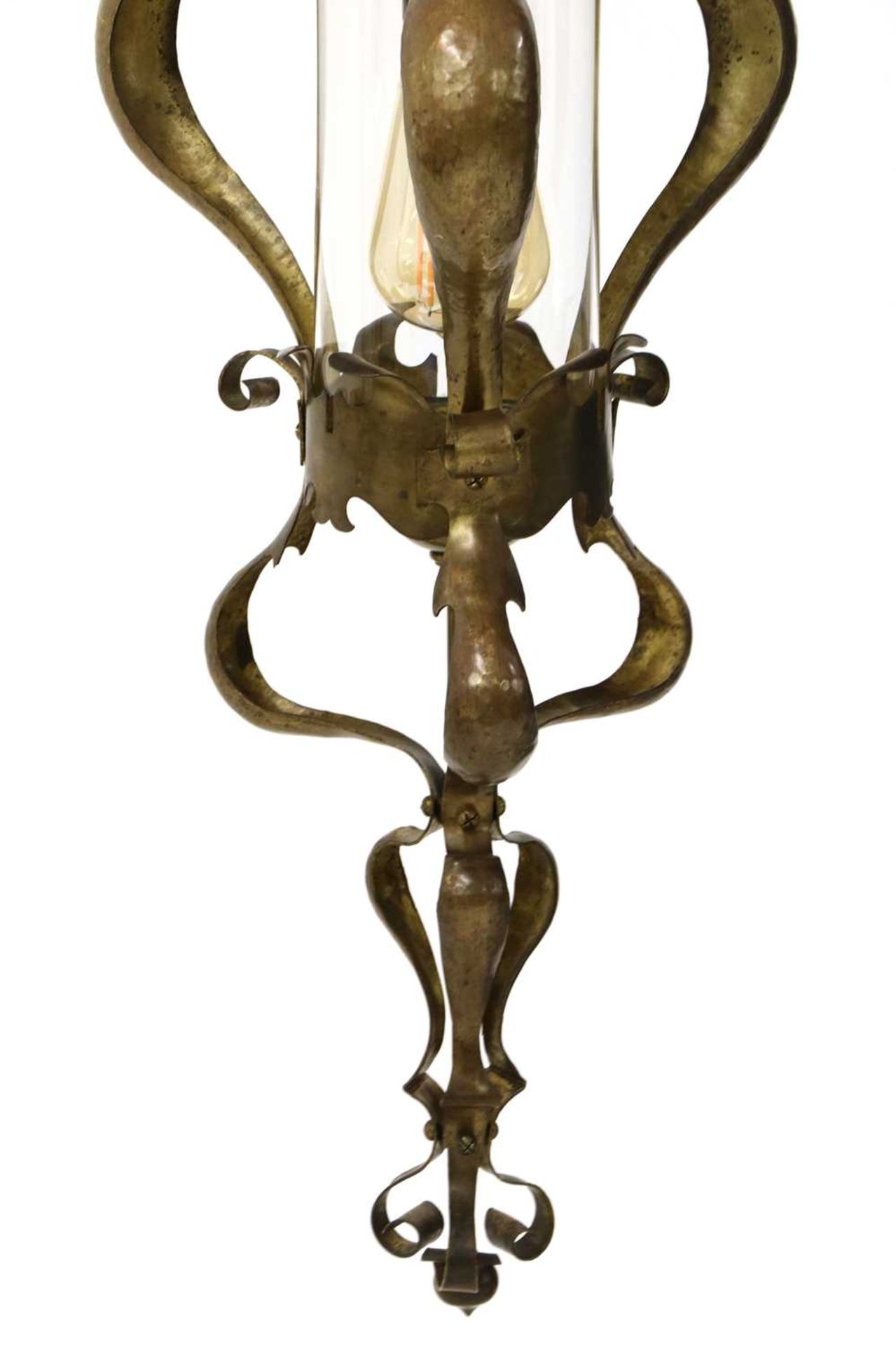 An Arts and Crafts brass hanging hall lantern, - Image 3 of 4