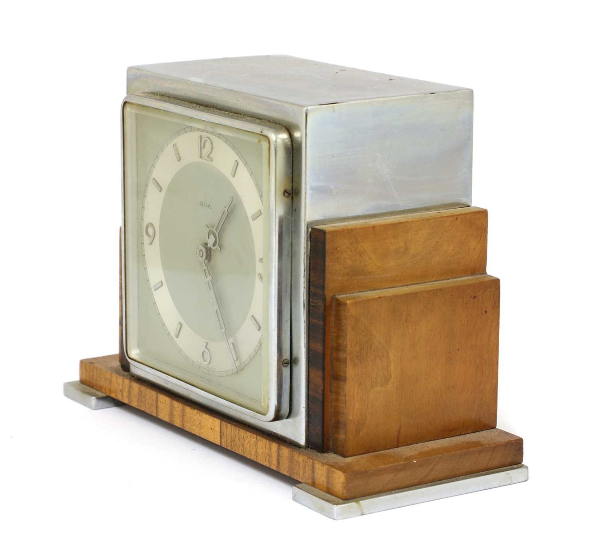 An Art Deco walnut and rosewood mantel clock, - Image 2 of 3