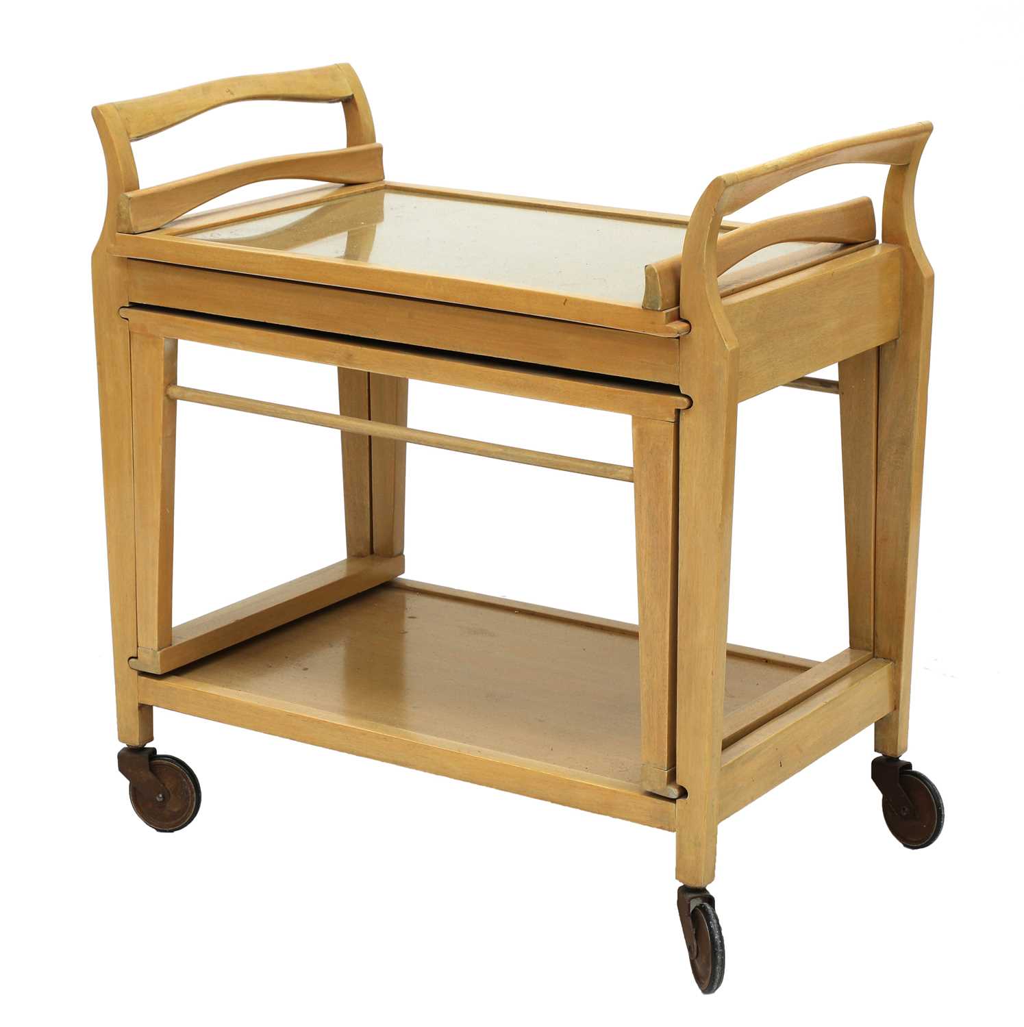 A blondewood drinks trolley,