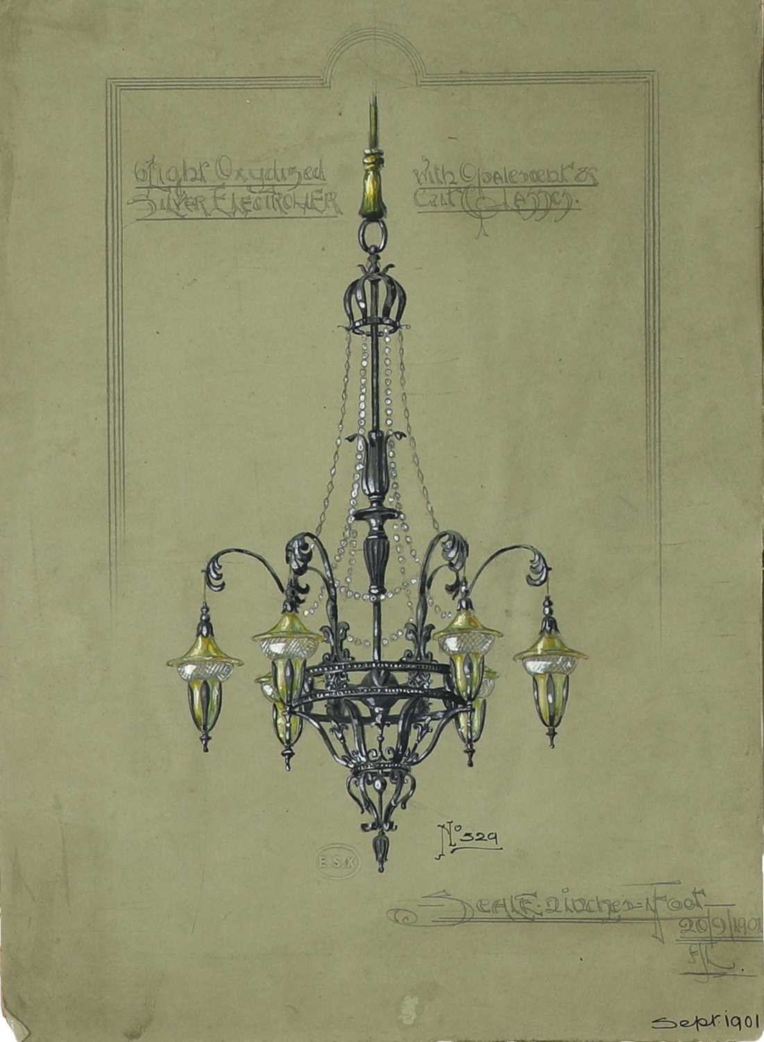 A set of five Arts and Crafts lighting designs, - Image 5 of 6