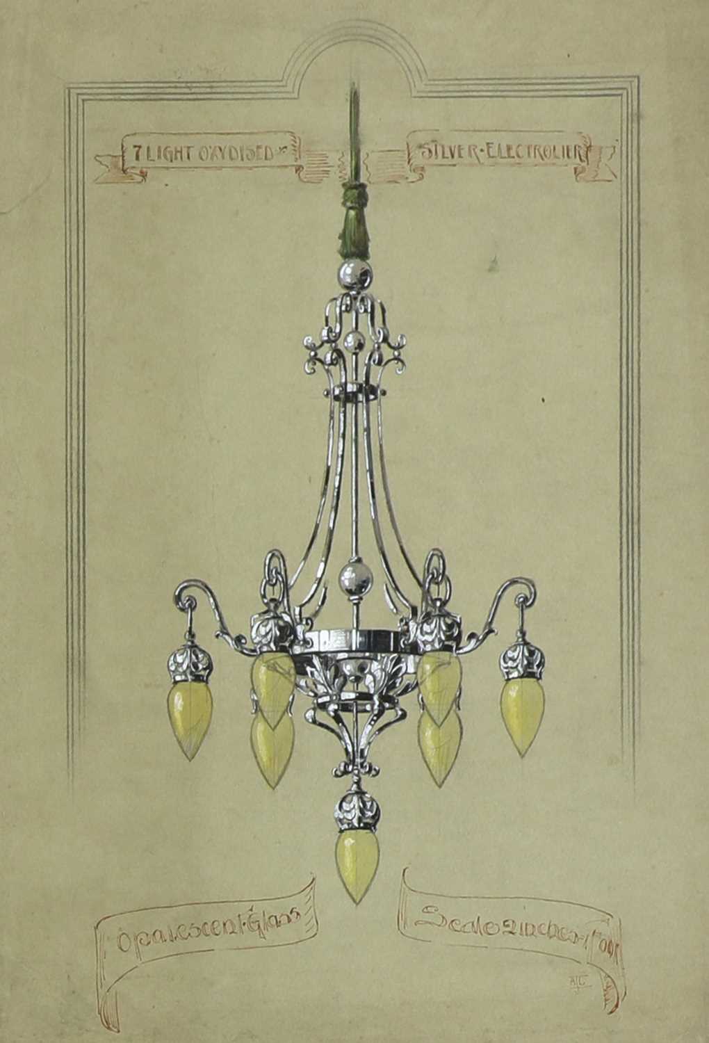 A set of five Arts and Crafts lighting designs, - Image 4 of 6
